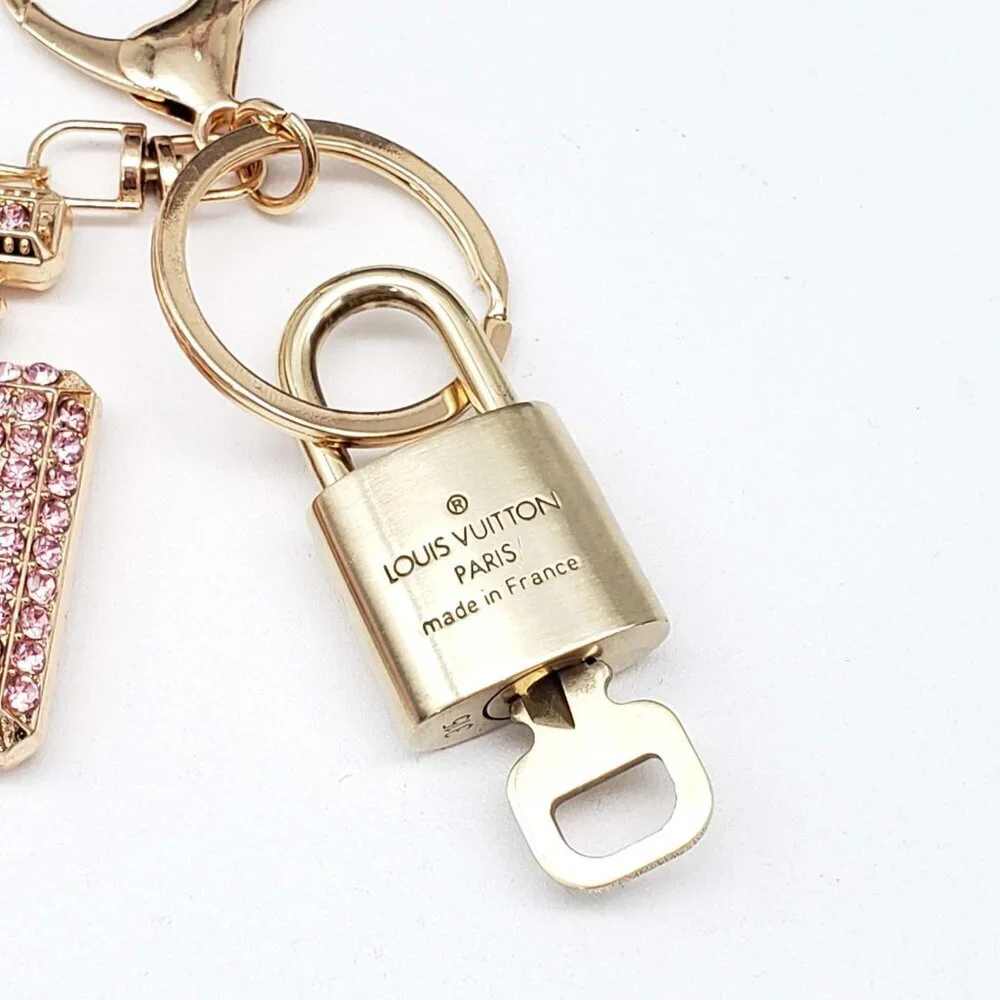 LV Authentic Gold Padlock 🔒 Key Set w/ Unbranded N5 Bottle Keychain Charm